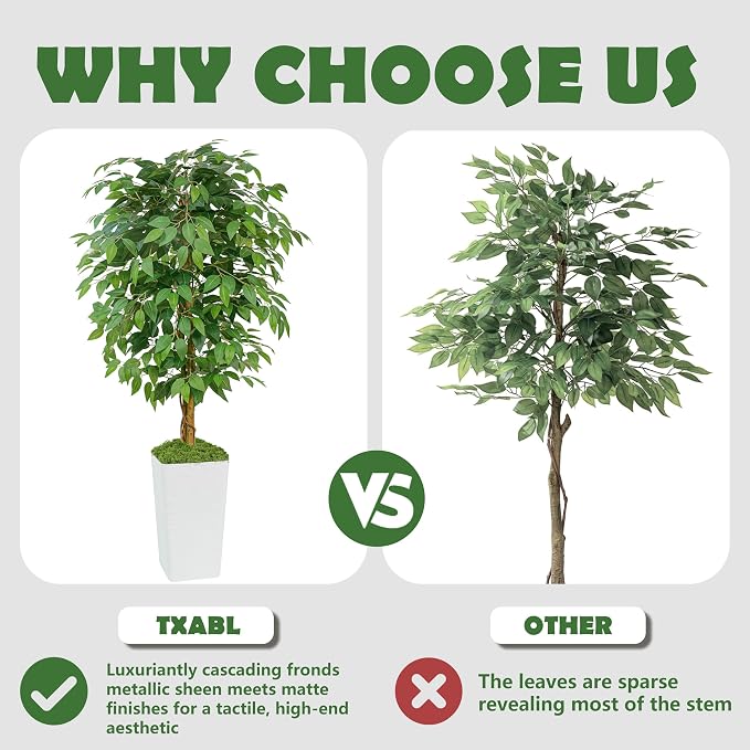 5FT Artificial Ficus Tree, 60 Inch Realistic Faux Silk Ficus Floor Plant with White Planter & Moss, Tall Fake Potted Tree for Indoor Home Office Living Room Corner Decor
