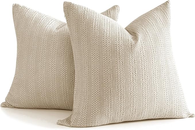 24x24 Pillow Covers Set of 2 Khaki Euro Shams Boho Decorative Throw Pillow Covers Cotton Large Square Pillowcase for Couch Bed