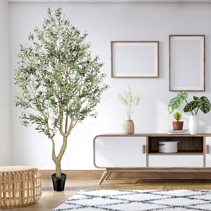 FEELEAD Tall Faux Olive Tree - 10ft (120in) Realistic Artificial Olive Tree, Large Fake Olive Tree with Realistic Leaves & Fruits, Olive Trees Artificial Indoor for Home, Office, Living Room Decor