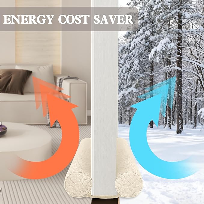 Ciieyuo Velvet Under Door Draft Stopper, Noise Blocker & Soundproof Door Seal, Blocks Cold Air, Light & Smoke, Easy Install Under Door Gap Filler, Door Sweep for Bottom 30"-36" White Beige