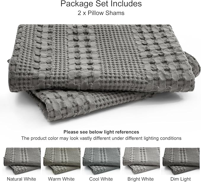 PHF 100% Cotton Waffle Pillow Shams Standard Size, 2 Pack 20" x 26" Soft Skin-Friendly Pillowcases, No Filling, Aesthetic Woven and Breathable Waffle Weave Pillow Case Covers for Bed, Dark Grey