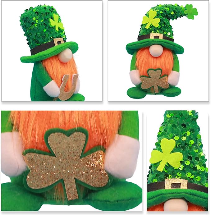 Eimilaly Lucky Clover Gnomes for St. Patrick's Day Decor, Spring Gnomes Set Ornaments for Garden or Theme Party Gnome Decor - 2PCS