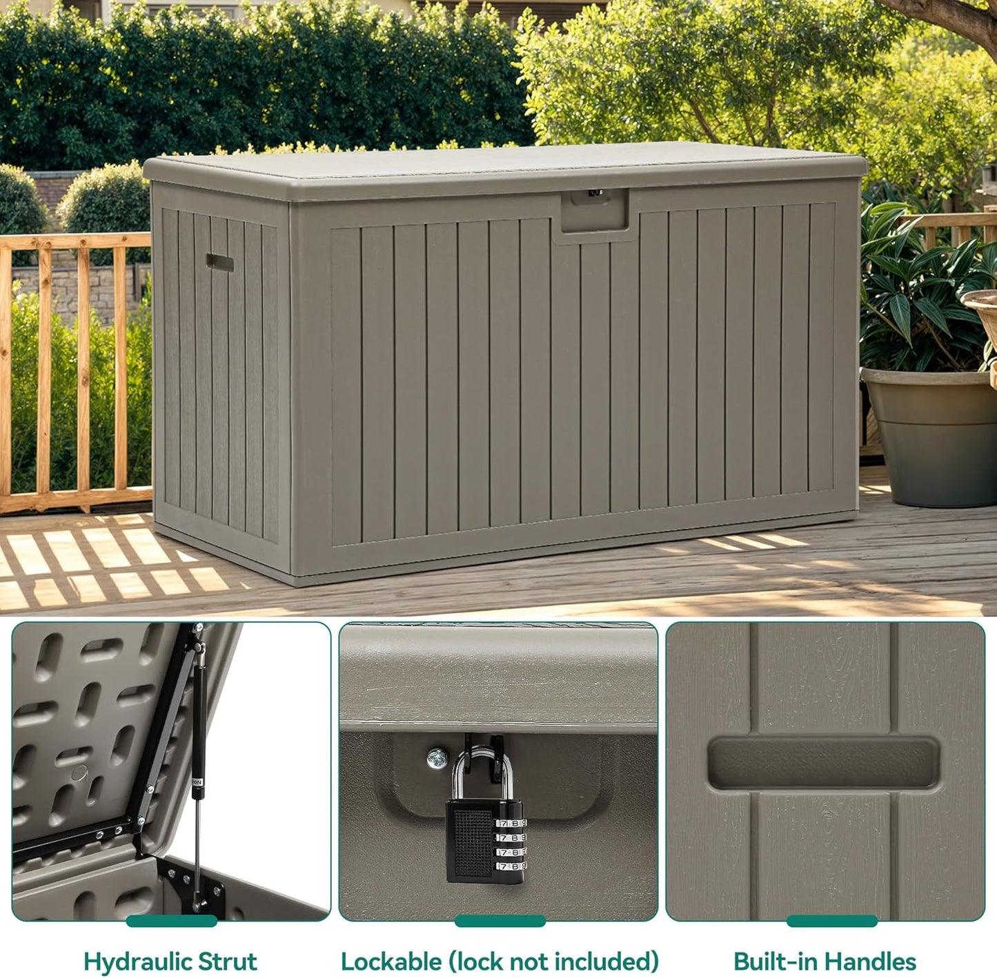 YITAHOME 200 Gallon Double-Wall Deck Box with Divider & Side Handles, Outdoor Large Storage for Patio Furniture Cushions, Garden Pool Accessories, Water Resistant & Lockable