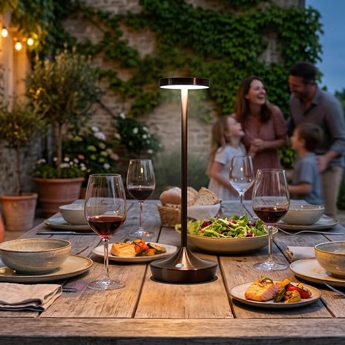 Brown Cordless Table Lamp, Rechargeable 6000mAh Battery Powered LED Desk Lamp, Portable Metal Touch Lamp with 3-Level Dimming, Waterproof for Restaurant, Dining, Patio, Home Decor (2 Brown)