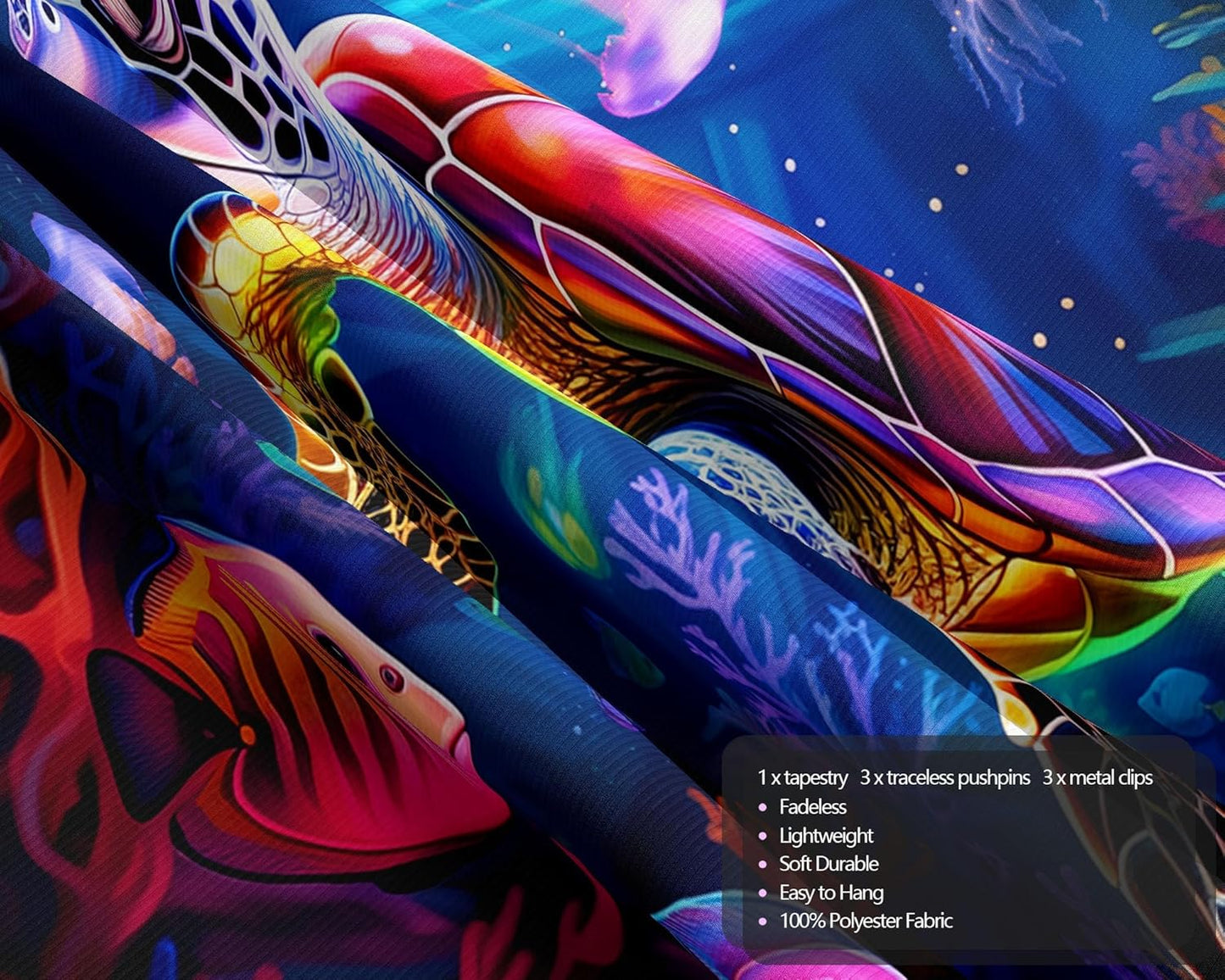 QGHOT Turtle Tapestry, Blacklight Ocean Tapestry Wall Hanging Undersea Black Light Poster for Kids Glow in the Dark for Bedroom Children Toddler Room Decor 80x60in