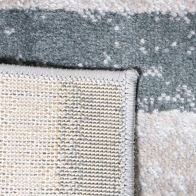 Superior Indoor Area Rug, Jute Backed, Modern Geometric Patchwork Floor Decor for Bedroom, Office, Living Room, Entryway, Hardwood Floors, Rockwood Collection, 7' x 9', Blue-Taupe