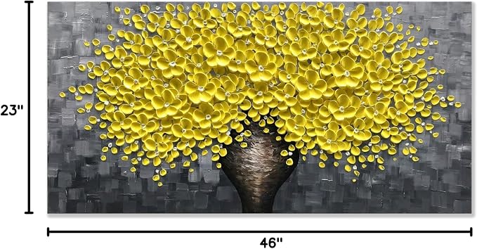 zoinart 3D Oil Painting on Canvas Yellow Flowers Modern Canvas Wall Art Home Decorations Floral Artwork Framed Wall Pictures Texture Contemporary Art Wall Decor