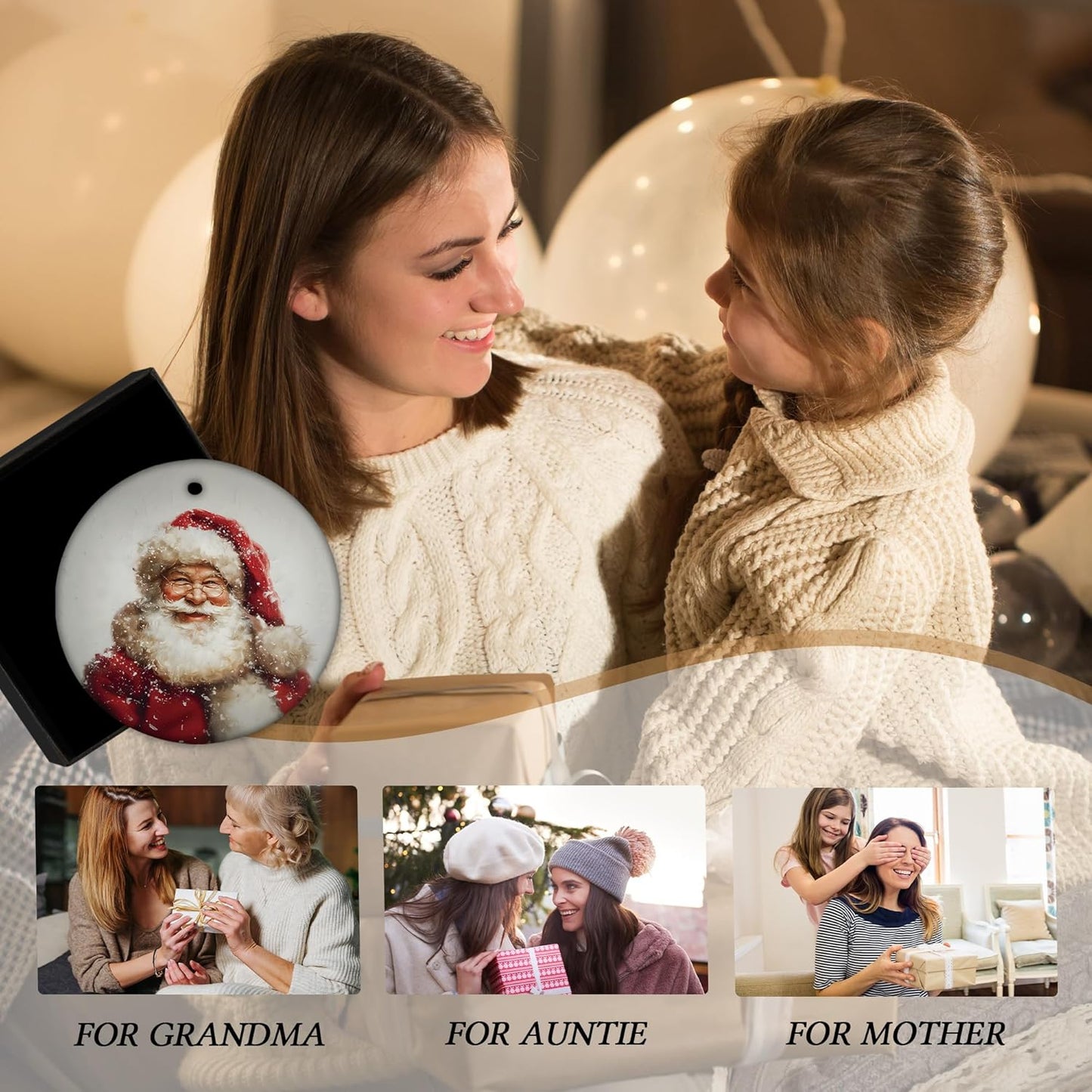 Vintage Christmas Santa Ceramic Ornament Gifts, Retro Christmas Winter Santa Claus Decorative Hanging Ornaments for Xmas Tree Holiday Party Decoration, Winter Xmas Tree Decorations