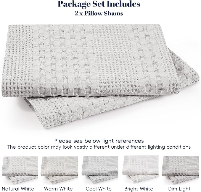 PHF 100% Cotton Waffle Pillow Shams California King Size, 2 Pack 20" x 40" Soft Skin-Friendly Pillowcases, No Filling, Aesthetic Woven & Breathable Waffle Weave Pillow Case Covers for Bed, Light Grey