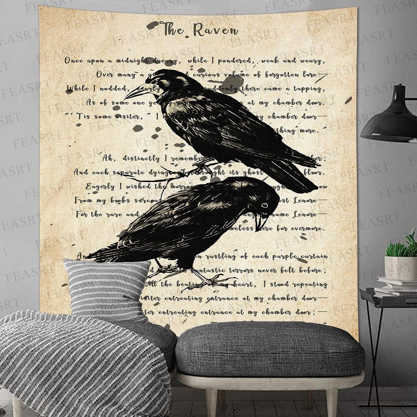The Raven Tapestry Gothic Rustic Home Wall Tapestry, Large 90x100 Inches Soft Flannelette, Upgrading Dictionary Art Wall Hanging for Home Dorm GTQQAY1542