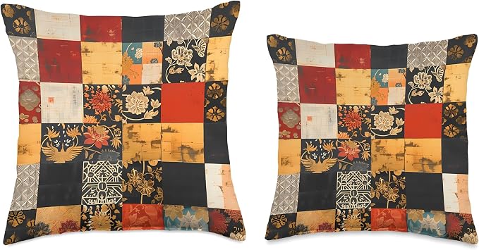 Japanese Buddhist Color Block Pattern Art Throw Pillow