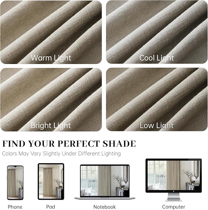 Burlap Flax linen Curtains Pinch Pleated 63 Inch Long 2 Panels for Living Room Bedroom Taupe Thick Linen Textured Semi Sheer Rustic Farmhouse Back Tab Pleat Drapes With Hooks Floor to Ceiling Curtains