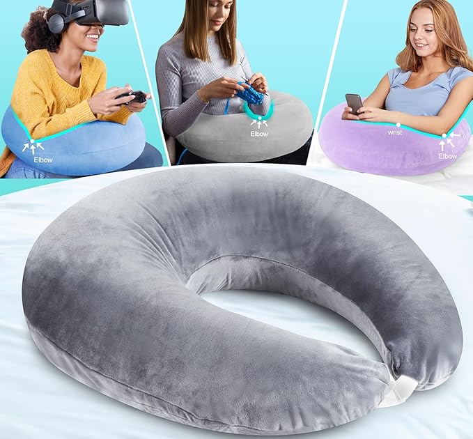 vamorry Gaming Pillow Arm Support Pillow for Bed & Sofa: Ergonomic U-Shaped Lap Pillow with Elbow Rest for Adults & Kids - Reduces Arm Pain & Fatigue During Gaming, Reading, Working & Crocheting