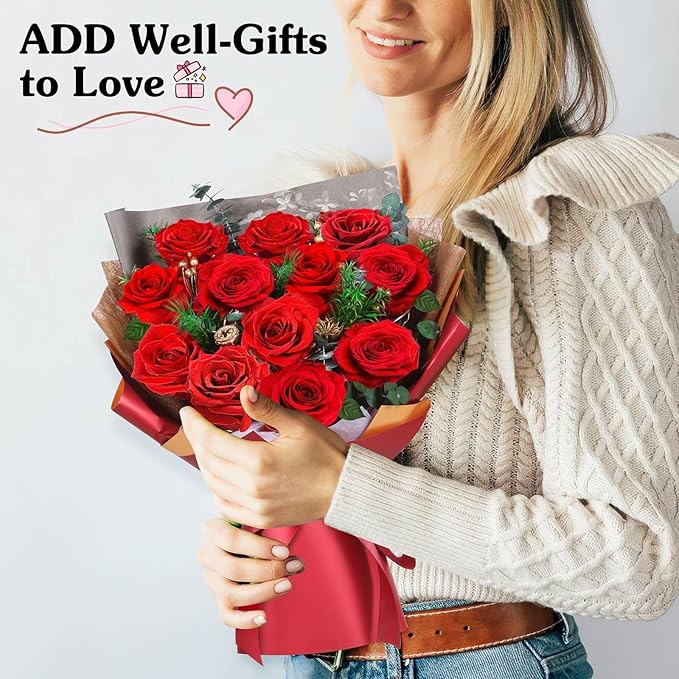 ADDWel 12 Preserved Red Roses Bouquet - Real Roses That Last Years, Romantic Anniversary & Birthday Gifts for Wife, Girlfriend - A Dozen Flowers for Delivery, Present for Her, Mom