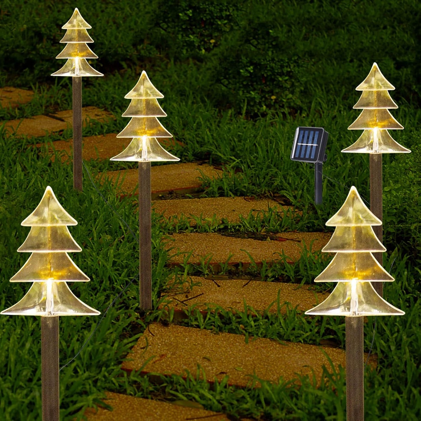 Christmas Solar Pathway Lights Outdoor Decorations,Xmas Tree Lights Waterproof Led Garden Stake Light for Walkway Yard Lawn Porch Holiday Decor 5-Pack (Small Tree, 5 Pack)