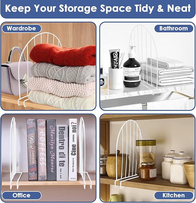 Closet Organizers and Storage, 8 Pack 12'' Extra Tall Shelf Dividers, Metal Closet Dividers Shelf Organizer for Wood Shelves, Linen Closet Organization Separators for Purse Handbag Sweater Clothes
