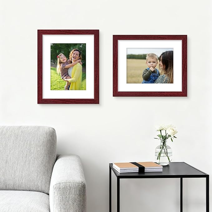 Picrit 12x16 Picture Frame Set of 12, Display 8.5x11 with Mat or 12x16 without Mat, Photo Frames for Wall Mounting Display, Dark Red Wood