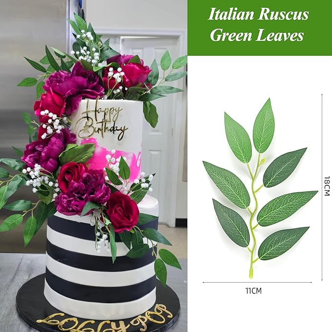 100Pcs Italian Ruscus Greenery Stems 18" Artificial Silk Greenery Leaves for DIY Bouquet Filler Table Centerpieces Home Indoor Decor