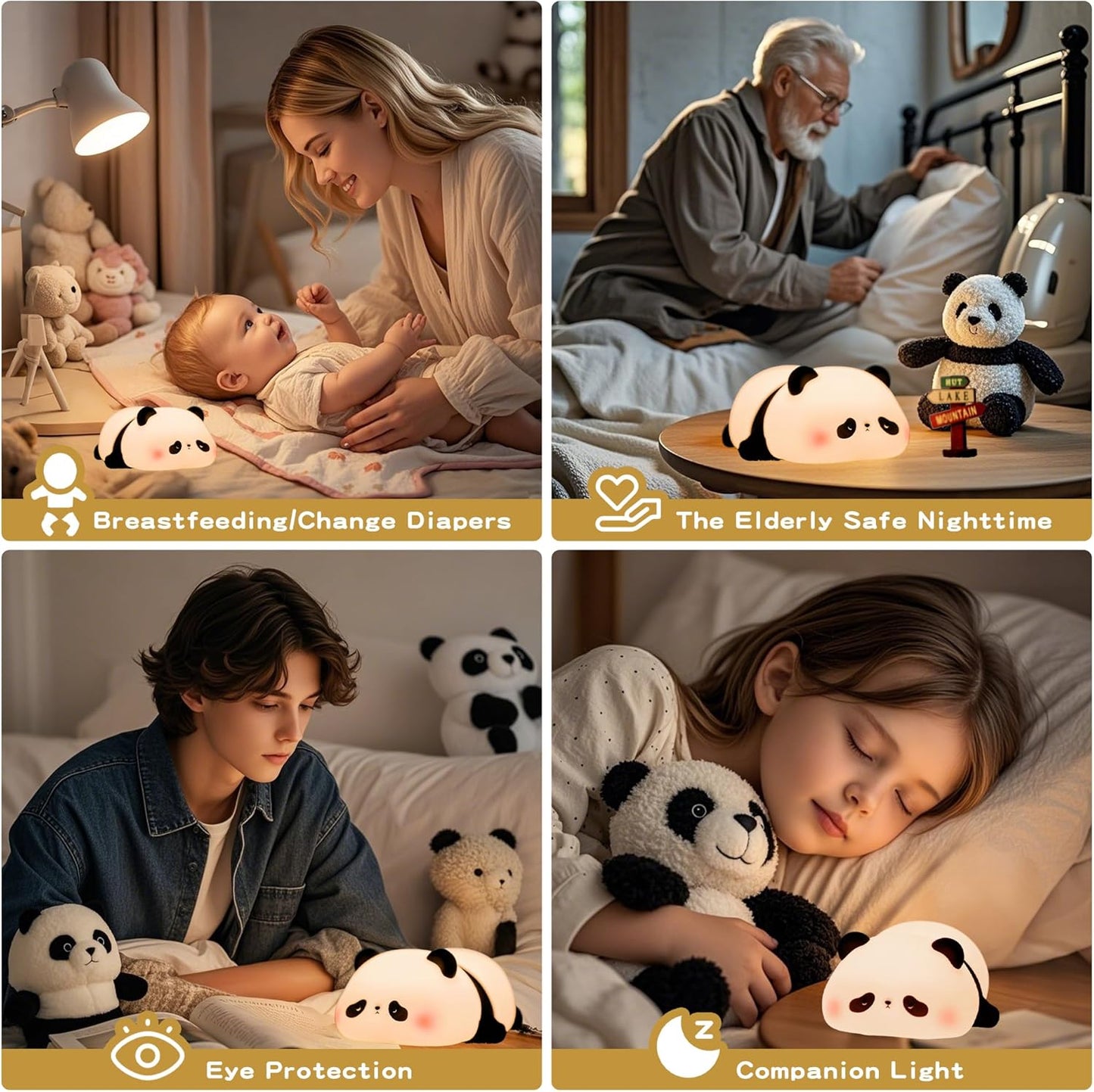 Cute Panda Night Light for Kids, LED Panda Lamp, Food Grade Silicone Novelty Animal Night Lamp,Dimmable Nursery Squishy Nightlight, Cool Gifts for Kids, Office Desk/Baby Boys/Girls Room Decor