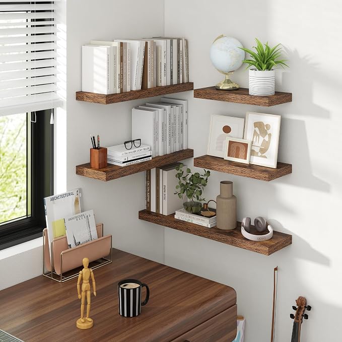 Acovy 48 Inch Floating Shelves, 8 Inch Deep Floating Shelves for Wall, Hanging Shelf with Invisible Brackets, Deep Shelves for Bathroom, Bedroom, Living Room, Brown, Set of 1