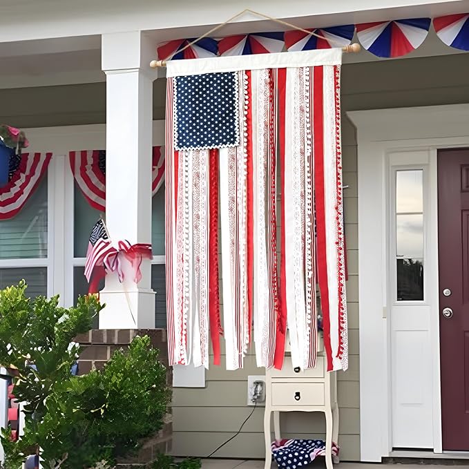 4th of July Decorations - Memorial Day Decor - 4 x 2.3 Ft Rag American Flag Banner for Home Party Supplies - Fourth of July Independence Day Accessories for 250th Anniversary Celebration Indoor Outdoor Decoration