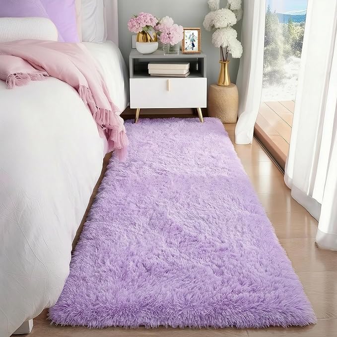 PAGISOFE Fluffy Purple Rug 2' x 6' Shaggy Runner Rugs for Bedroom Living Room, Furry Rugs for Bedroom Princess, Bedside Rug Nursery Christmas Decor Shag Carpet for Kids Teen's Room Decor Aesthetic