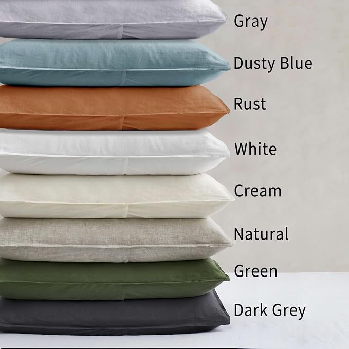 ATLINIA Linen Pillow Cases King Sham - 20 x 36 Inch Bed Pillow Protector Cover Set of 2 Bedding Cooling Neutral Pillowcase Shams Light Grey