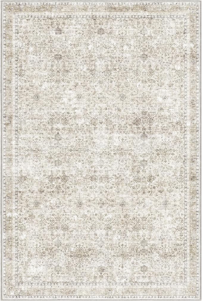 Sasttie 6x9 Area Rugs, Ultra-Soft Washable Rug, Low Pile Foldable Thin Carpets with Non-Slip Backing, Skin-Friendly Stain Resistant Carpet for Living Room, Bedroom, Kitchen, Dorm, 6x9, Beige