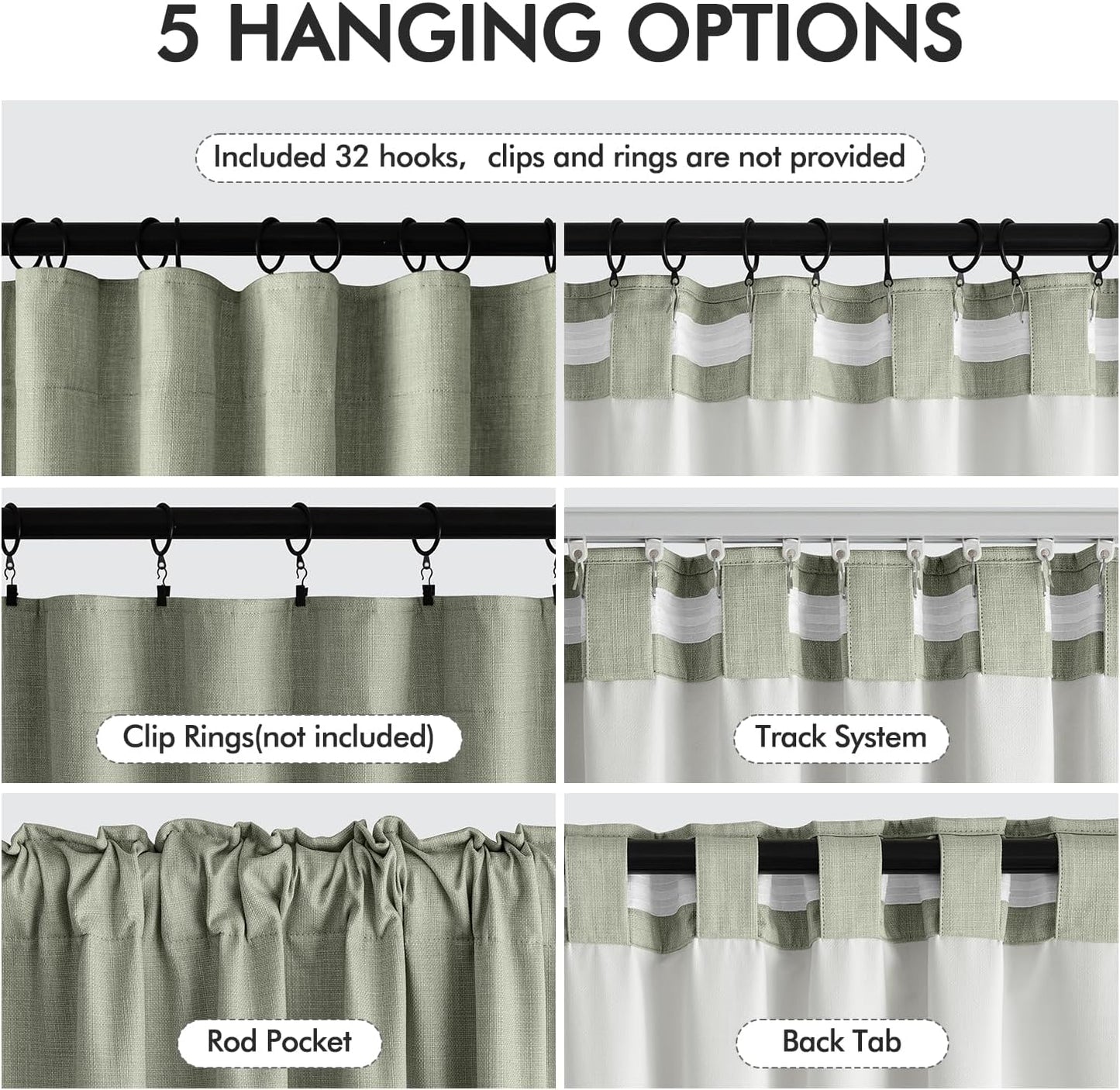 MIULEE 100% Blackout Curtains 120 Inch Long 2 Panels for Bedroom, Thick Luxury Faux Linen Black Out Curtain Room Darkening Back Tab Pleat Window Textured Drapes with Hooks for Living Room, Sage Green