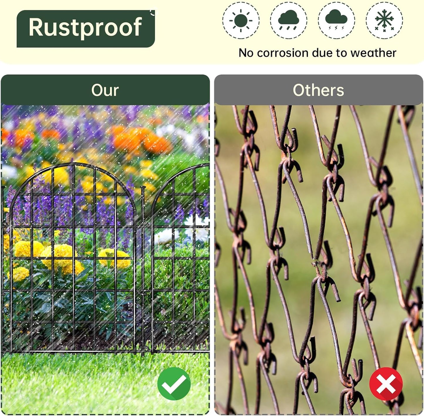 12 Panels Garden Fence, 13.8 ft(L) x 17 in(H) Arched No Dig Fence, Decorative Animal Barrier Fencing with Ground Stake, Rustproof Metal Garden Edging Border for Dog, Rabbit, Outdoor Yard Patio Decor