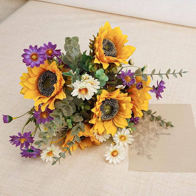 CEWOR Artificial Sunflowers Fake Cemetery Flowers for Grave Bouquet with Sunflowers for Bridal Bouquets Wedding Centerpieces Decor Party Table Gravesites Fall Floral Arrangements Home Decoration