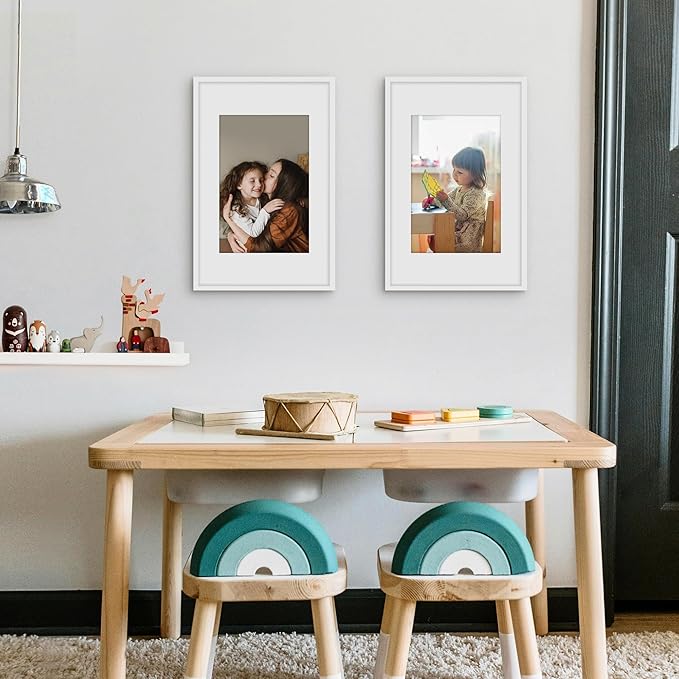 Picrit 11x17 Picture Frame Set of 12, Display 8x12 with Mat or 11x17 without Mat, Photo Frames for Wall Mounting Display, White