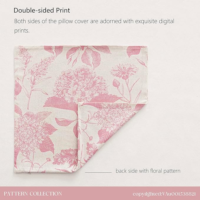 Foindtower Set of 2 Linen Floral Throw Pillow Covers Neutral Vintage Print Decorative Cozy Cushion Covers Farmhouse Boho Home Decor for Sofa Chair Couch Bedroom Living Room,20×20 Inch,Light Pink