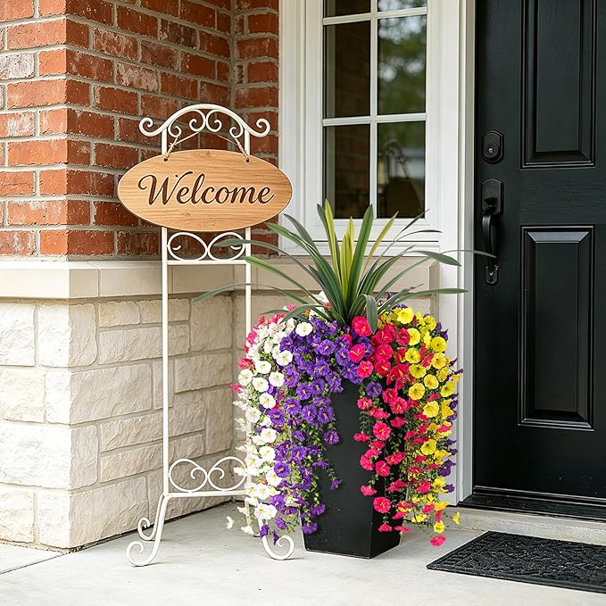 8 Bundles Fake Artificial Morning Glory Flowers for Outdoors, 1 Bundle Faux Greenery Plants UV Resistant Weatherproof for Indoor Outdoor Garden Patio Window Box Home Decor