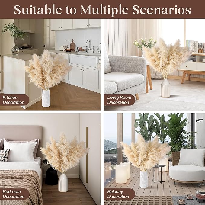 Pasuvsigt 12pcs 40'' Dried Pampas Grass Decor - Tall-Large Pampas Grass - Natural Beige - Boho Home Decor