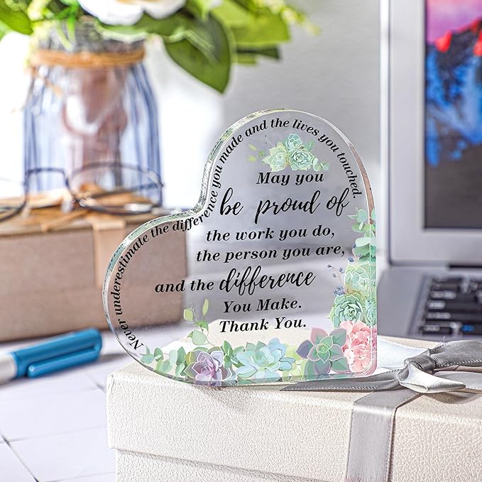 Yinder Thank You Gifts for Women Appreciation Gifts for Coworker Employee Nurse Teacher Leader Boss Inspirational Quotes Acrylic Desk Decor for Home Office Farewell Retirement
