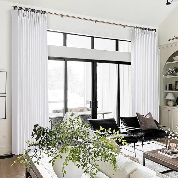 Pinch Pleated White Linen Curtains 78 inches Long for Bedroom 2 Panels Light Filtering Semi Sheer White Pinch Pleat Curtain 78 Length Modern Coastal Decor Off White Cotton Textured Window Drapes
