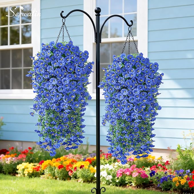 Serwalin Artificial Hanging Flowers for Outdoors UV Resistant, 4PCS Faux Morning Glory Fake Outdoor Flowers Realistic Silk Flower Faux Plants for Outside Planter Front Door Porch Patio Yard Decor