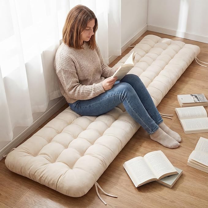 Wenqik Long Floor Cushion Large Floor Cushion with Brushed Cotton 74.8 x 27.5 x 3.15 in Jumbo Lounger Pillow for Outdoor Indoor Bay Window Meditation Yoga Reading Sleeping(White)