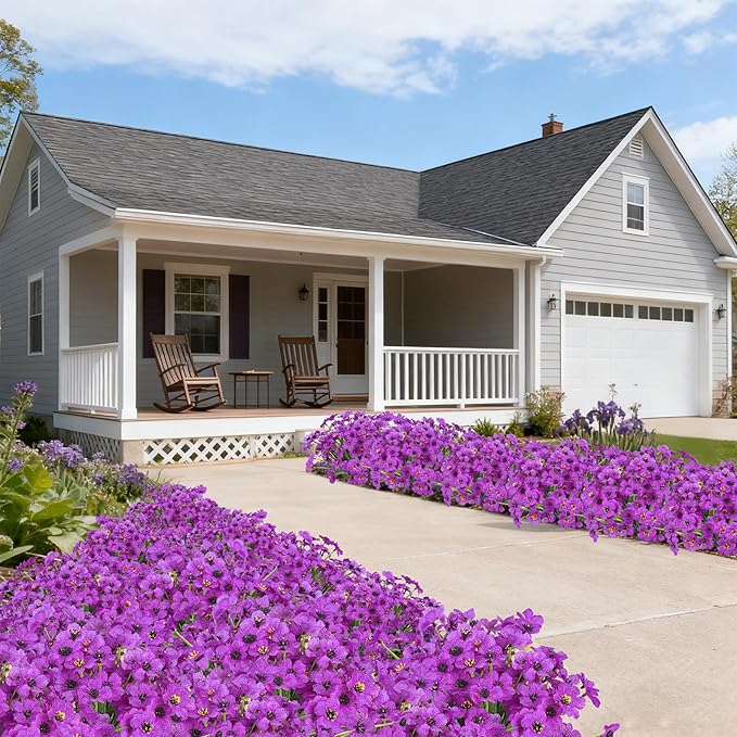 Ouddy Decor 24 Bundles Artificial Flowers for Outdoors Fake Silk Flowers UV Resistant Faux Plastic Plants for Indoor Outdoor Vase Box Garden Porch Window Box Home Spring Summer Decor, Purple
