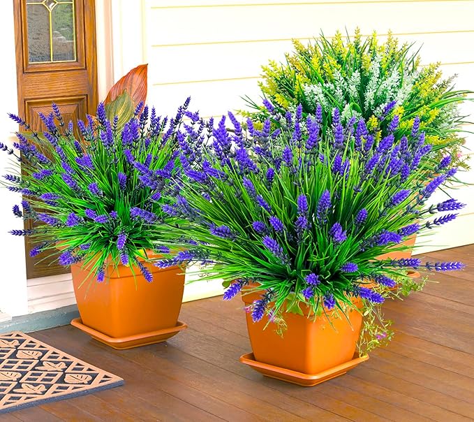TSTWETO Artificial Plants Outdoor, 22 Pcs Fake Flowers UV Resistant Outdoor Artificial Lavender Flowers, Plastic Faux Plants for Porch Garden Planter Yard Window Box