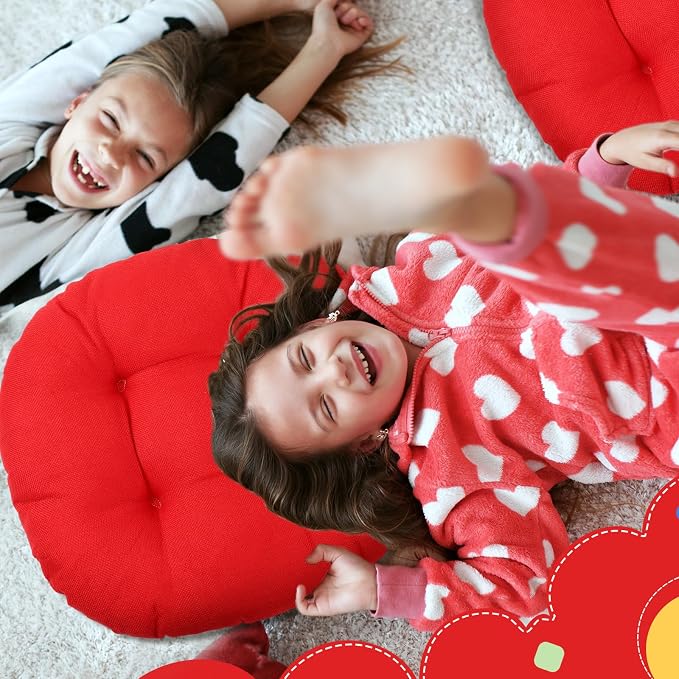 Fumete 8 Pcs 16 Inch Floor Cushions Pillow for Kids Bulk Classroom Round Flexible Seating Floor Cushions for Students Home Daycare School Reading Corner Yoga Meditation Picnic (Red)