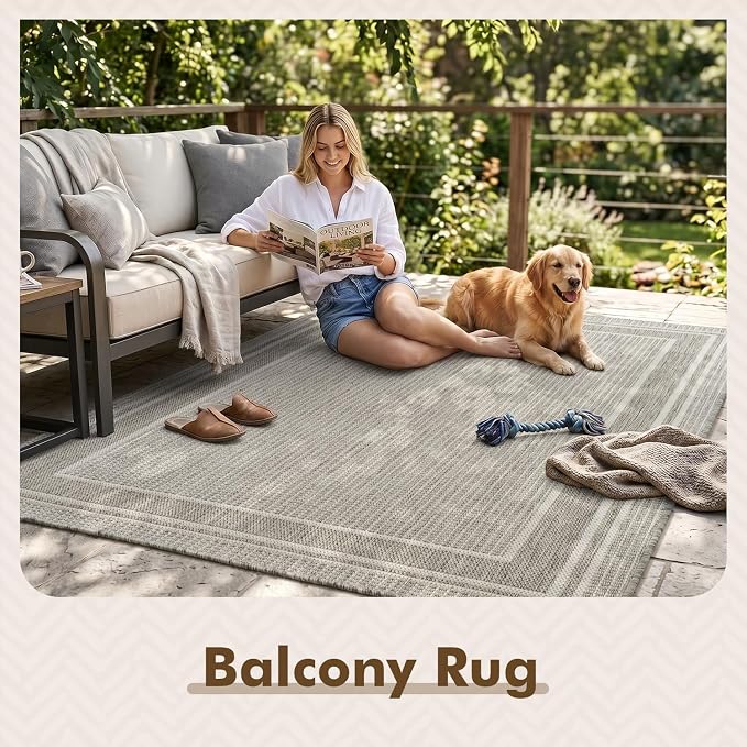 MontVoo-Outdoor Rug-Patio Rug 4x6 ft Polypropylene Indoor Outdoor Rugs Outdoor Carpet for Patio Deck Balcony Porch, Textured Weave, Durable for High Traffic, Fade-Resistant, Modern Silver Grey