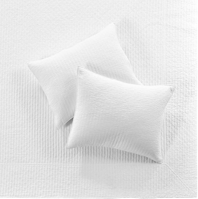 Levtex Home Cross Stitch Reversible King Bedspread Set (120x104in) with 2 Pillow Shams (36x20in) - Stitch Texture - Bright White - Cotton King Size Bedspread Set - Soft, Pre-Washed