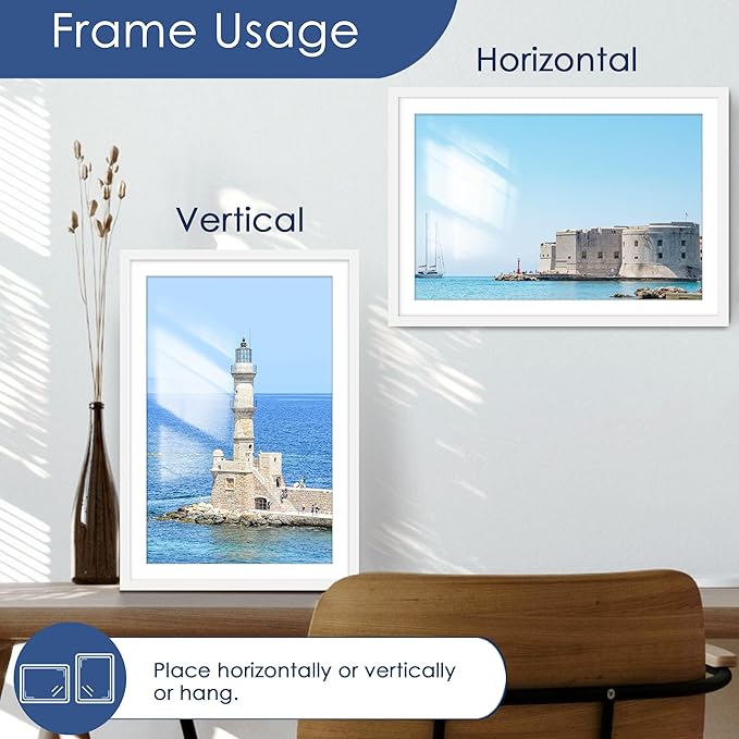 PEALSN 13x19 Picture Frame Set of 6, Display Pictures 11 x 17 with Mat or 13 x 19 without Mat for Wall Mounting Display, Poster Frames Collage for Wall Decor, White.