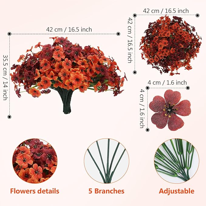 Geegoods Artificial Mum Flowers for Outdoors, 16 Bundles UV Resistant Faux Plastic Mum Flowers for Halloween Front Door Porch Patio Yard Balcony Decor
