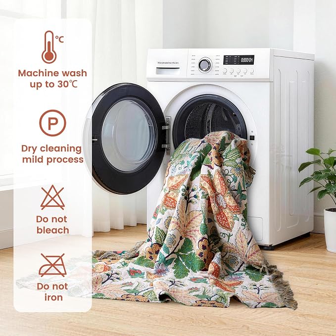 MSGKV Boho Throw Blanket for Bed Twin Size 100% Cotton Floral Blanket 60"x80" Lightweight Farmhouse Muslin Summer Breathable Couch Blankets Home Decor All Seasons