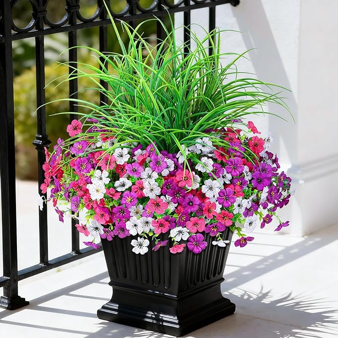 Artificial Flowers for Outdoors 14 Bundles UV Resistant Fake Flowers Daisy with Greenery Plants Faux Outdoor Flowers for Spring Summer Decoration Outdoor Faux Plants Home Window Porch Patio Yard