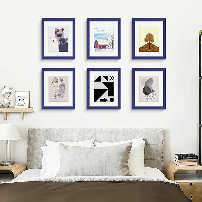 Picrit 12x16 Picture Frame Set of 12, Display 8.5x11 with Mat or 12x16 without Mat, Photo Frames for Wall Mounting Display, Navy Blue