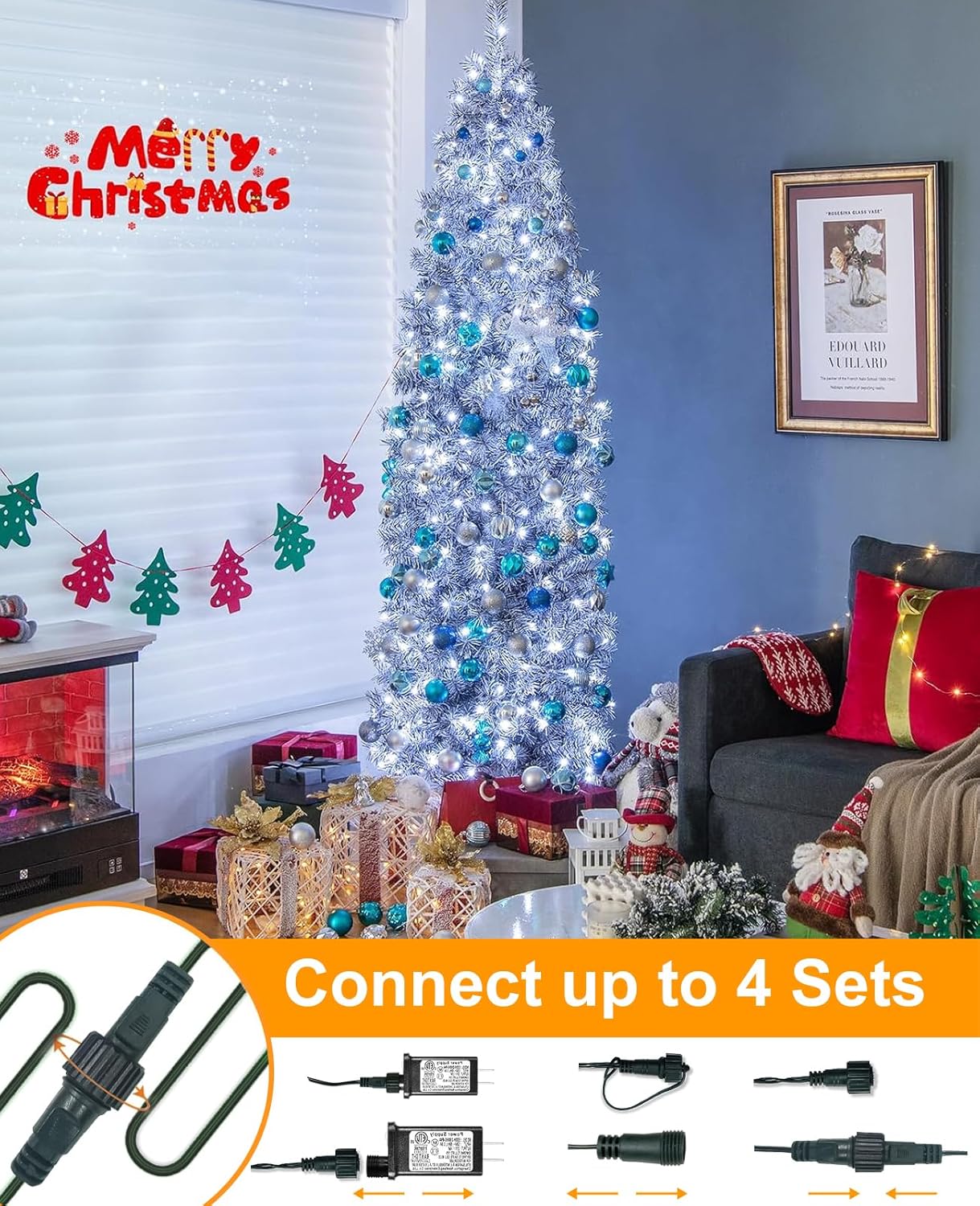 Christmas String Lights, 80FT 240 LED Connectable Christmas Lights Outdoor Green Wire with 8 Modes, Plug in Waterproof Christmas Decorations Indoor for Patio Tree Garden, White